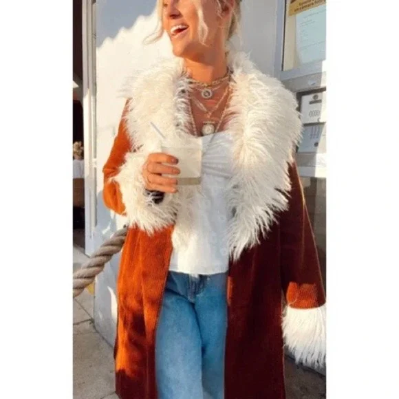 Show Me Your Mumu Corduroy Fur Penny Lane Coat Size XS - Picture 15 of 16